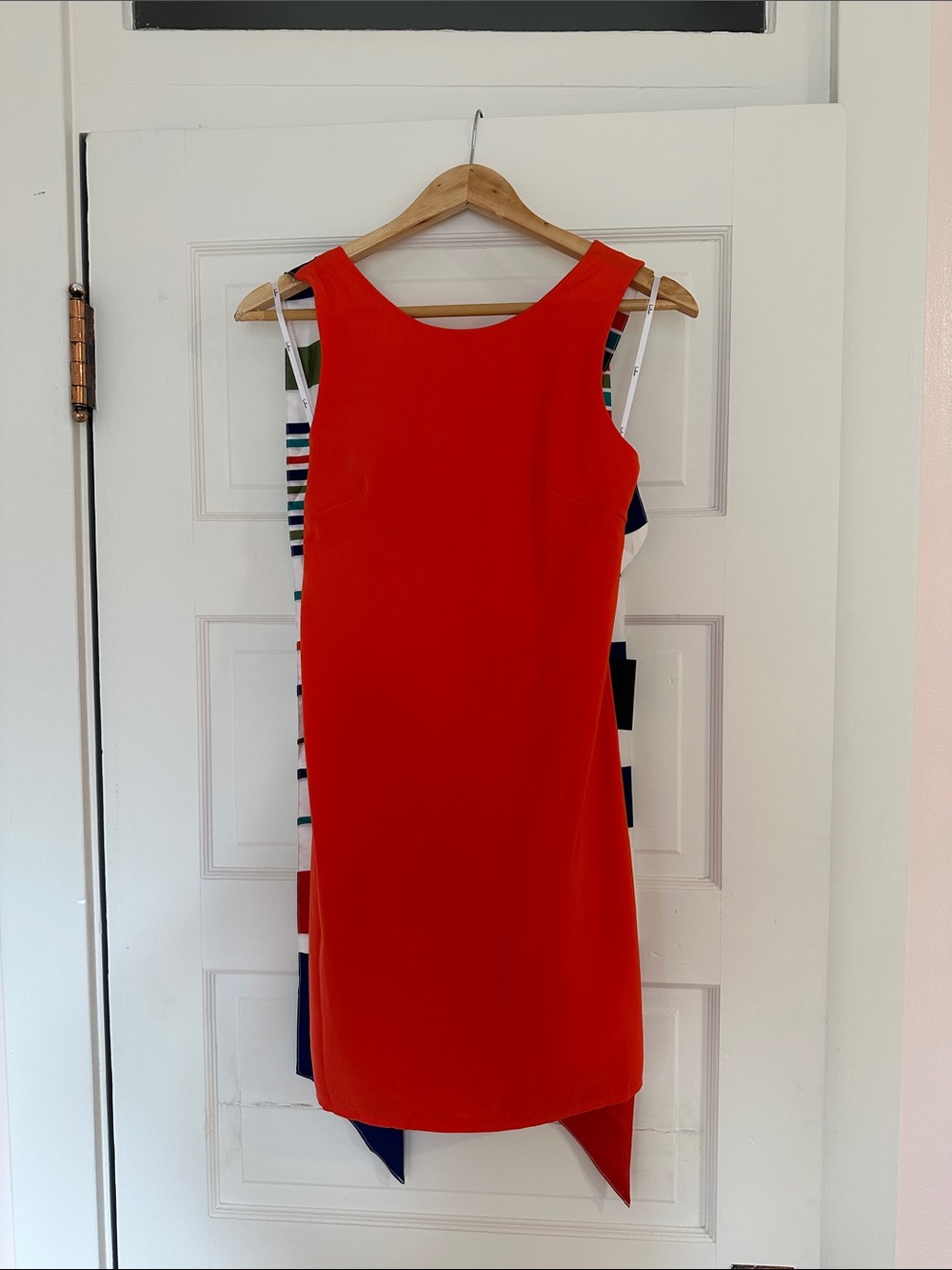 Lulus Joyful Red Orange Multi Stripe Tie-Back Mini Dress
